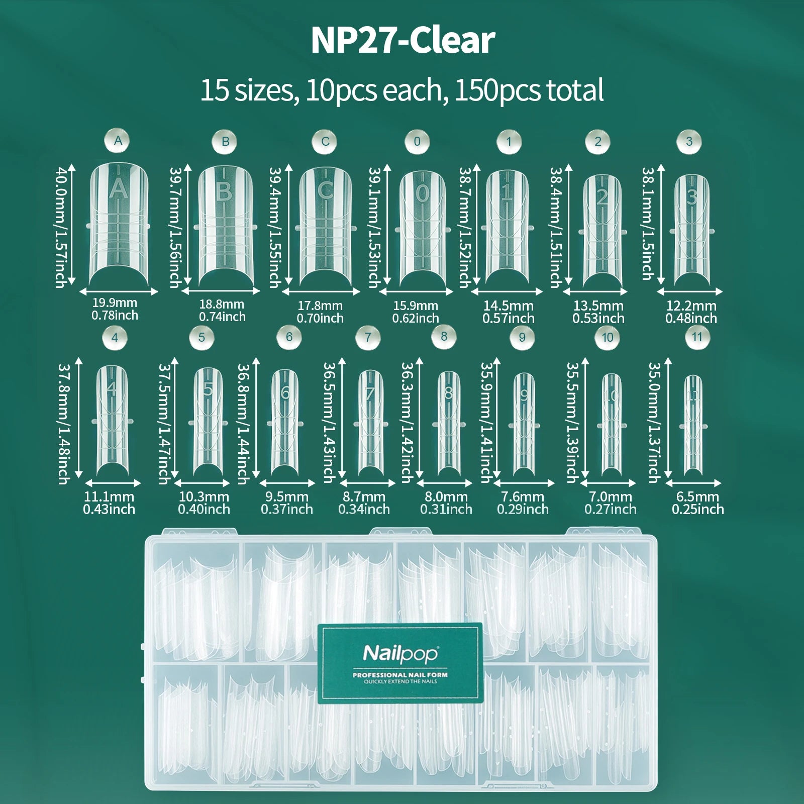 Nailpop 6in1 French Nail Dual Form 6 Shapes Reusable Gel Extension Qme JM27-Clear 150