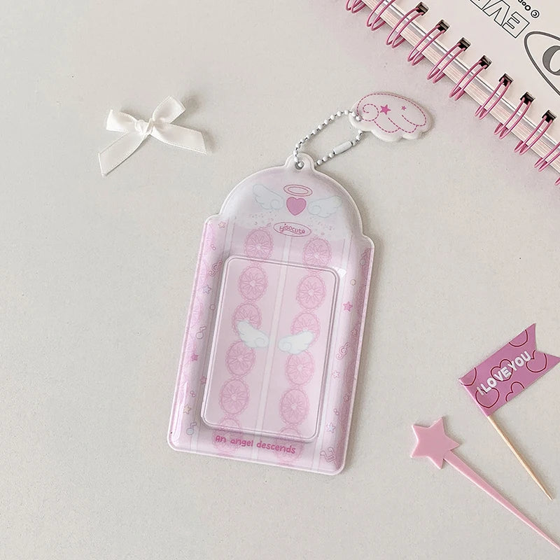 Sweet Angel Wings Card Cover Display Pendant Photocard Holder Small Qme Pink