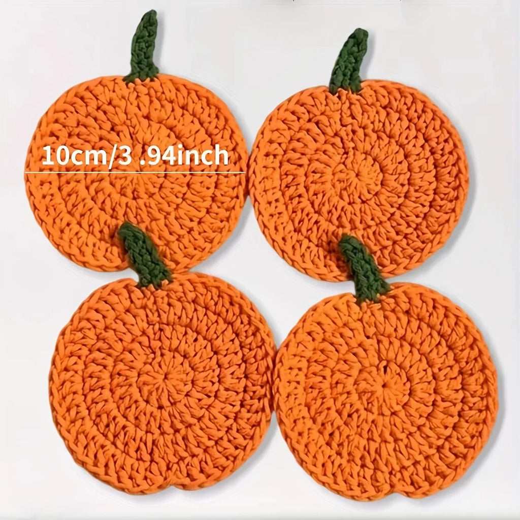 Crochet Pumpkin Coasters,Funny Handmade Knitted Coaster, Cute Pumpkin Shaped Mug Cup Mat Table Desk Decoration Housewarming Gift Qme