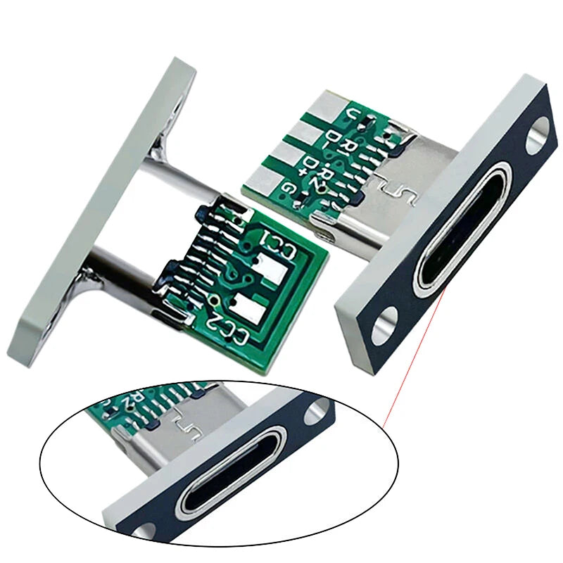5Pcs USB 3.1 Type C Socket With Screw Fixing Plate Type-C USB Jack 3.1 Type-C 2Pin 4Pin Female Connector Jack Charging Port Qme