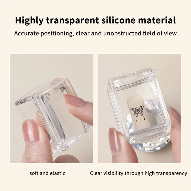 Transparent Rectangle Nail Art Stamper Scraper Silicone Head Transfer Qme