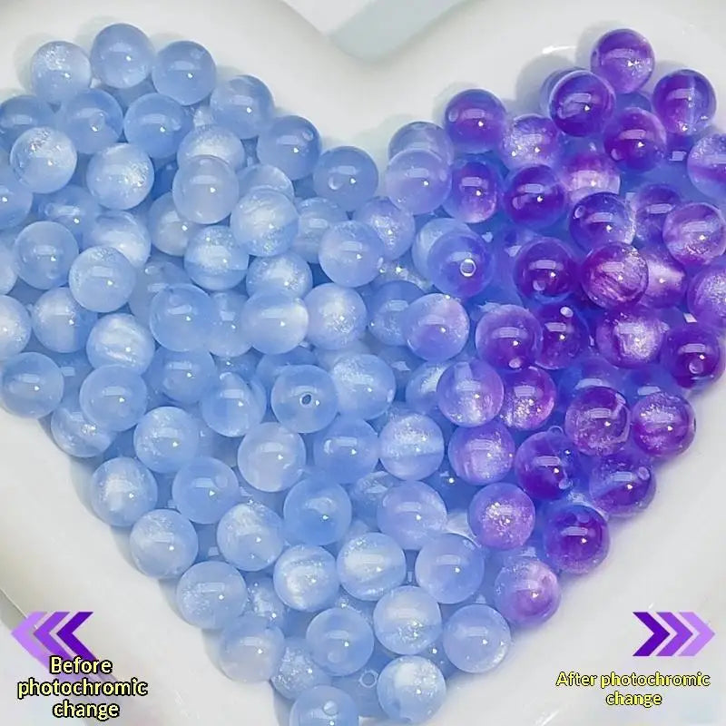 10mm UV Reactive Cat Eye Resin Round Beads 10Pcs Color Shift Spacer Beads DIY Handmade Jewelry Making Accessories Charms Qme A23