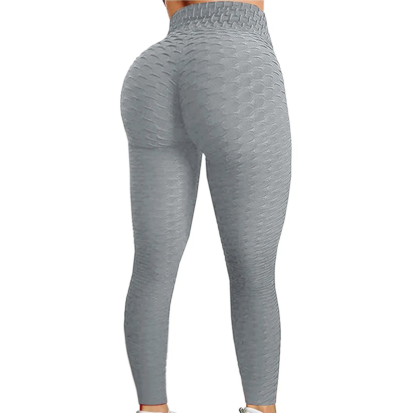 Women's Bubble Hip Lifting Exercise Fitness Running High Waist Yoga Pants Solid Color Fashionable Yoga Pants Qme Gray XL