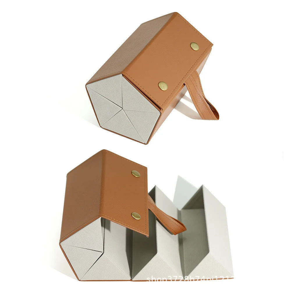 2-Piece Foldable Multi-Grid Eyeglass Case,Portable Multiple Sunglasses Organizer,Handmade Multi-Compartment Glasses Storage Box Qme khaki 5 Grid-2Pcs