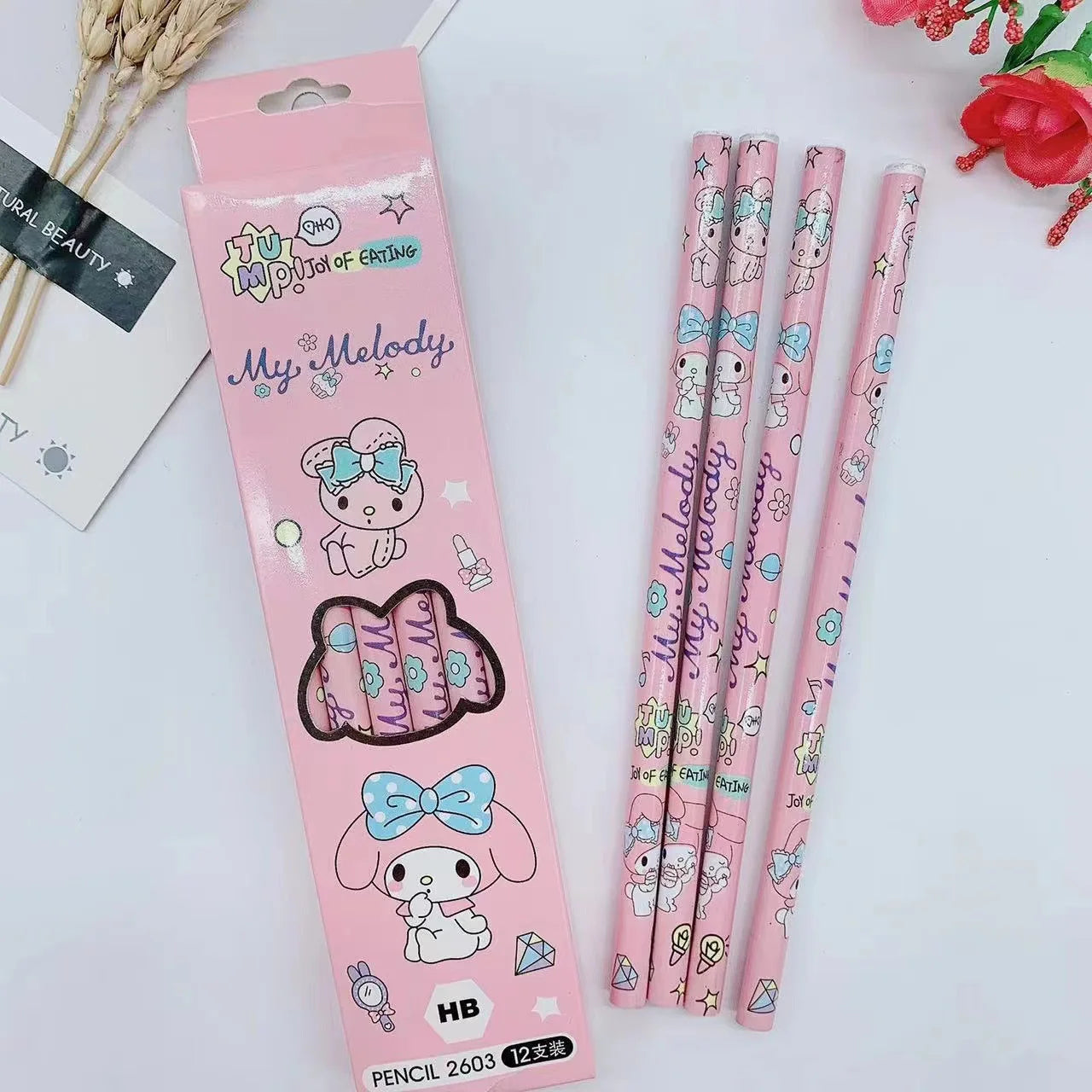 Hello Kitty Kuromi Pencil Case Set Cute Cartoon-Style Solid-Color 2B Pencils 12-Pack HB Writing Pencils Qme 3