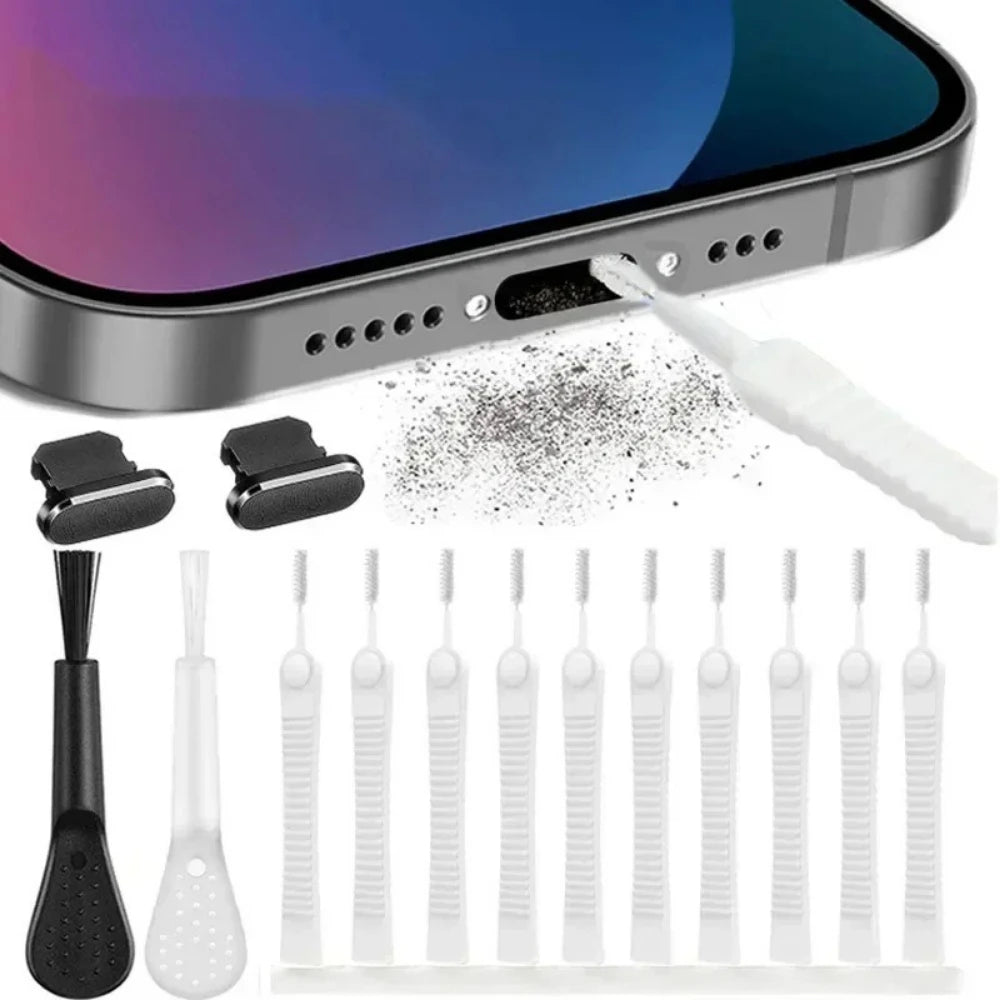13/10PCS Cell Phone Charging Port Dust Plug with Cleaning Brush for iPhone 14 Pro Max Samsung Xiaomi iOS Type C Cleaner Set Qme