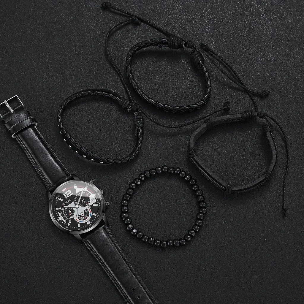 4/5 men's business watch strap set, fashionable men's leather watch (without box) Qme