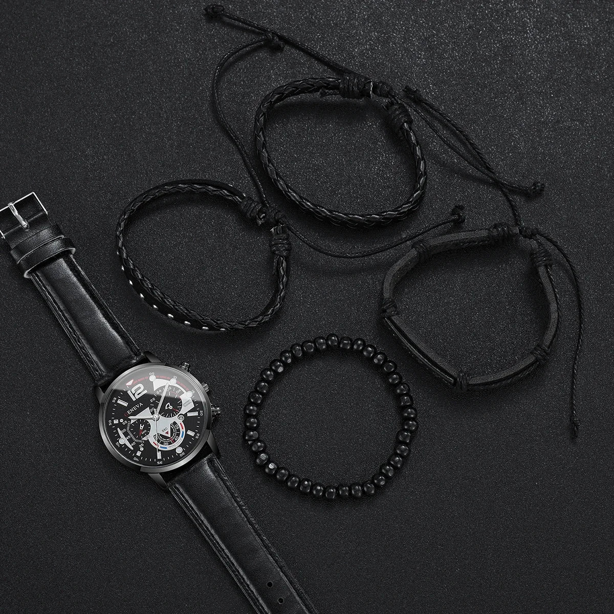 4/5 men's business watch strap set, fashionable men's leather watch (without box) Qme