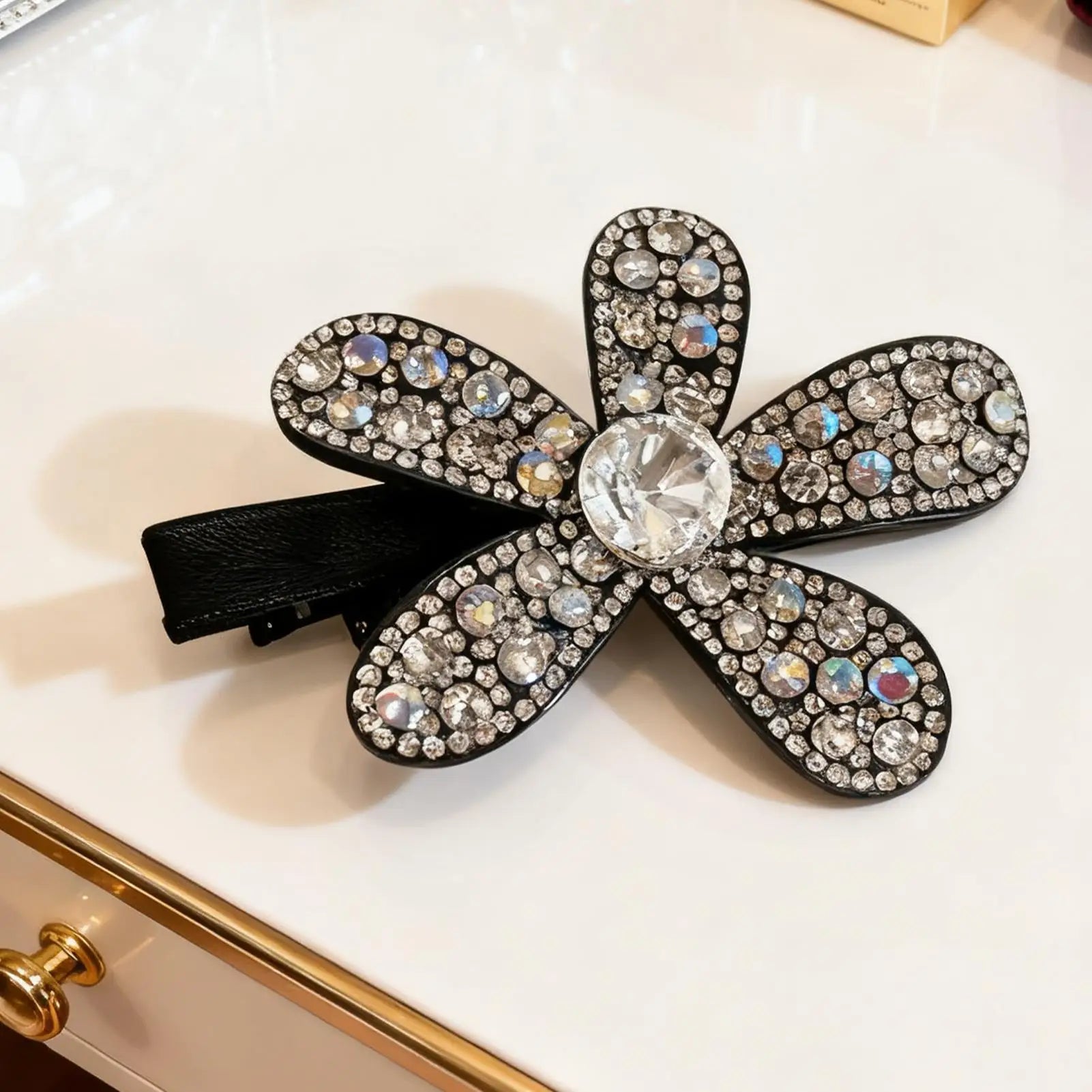 Flower Sparkling Rhinestone Hair Clip Vintage Metal Duckbill Hairpin Qme