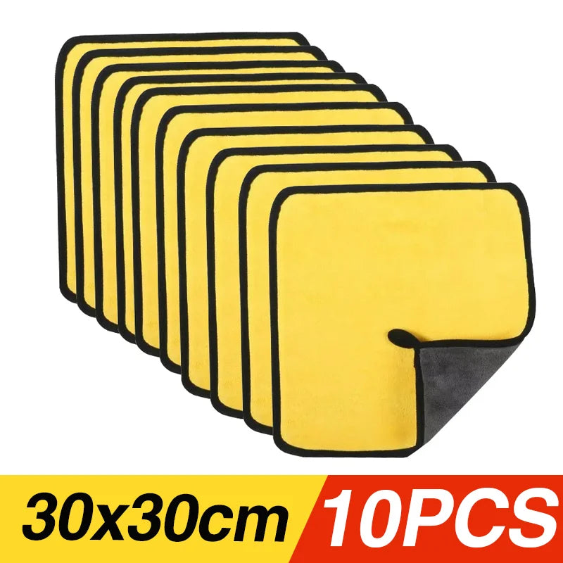 10/5/3/1pcs Thicken Microfiber Car Cleaning Towels Soft Quick Drying Windows Mirrors Wiping Rags Home Double Layer Clean Cloths Qme 10pcs 30x30cm