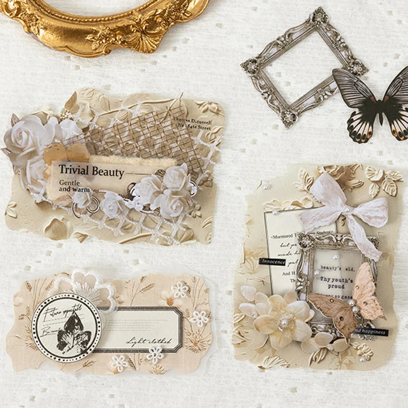 Vintage Distressed Floral Texture Scrapbook Paper, European Artistic Collage Material, Perfect for Junk Journaling Qme