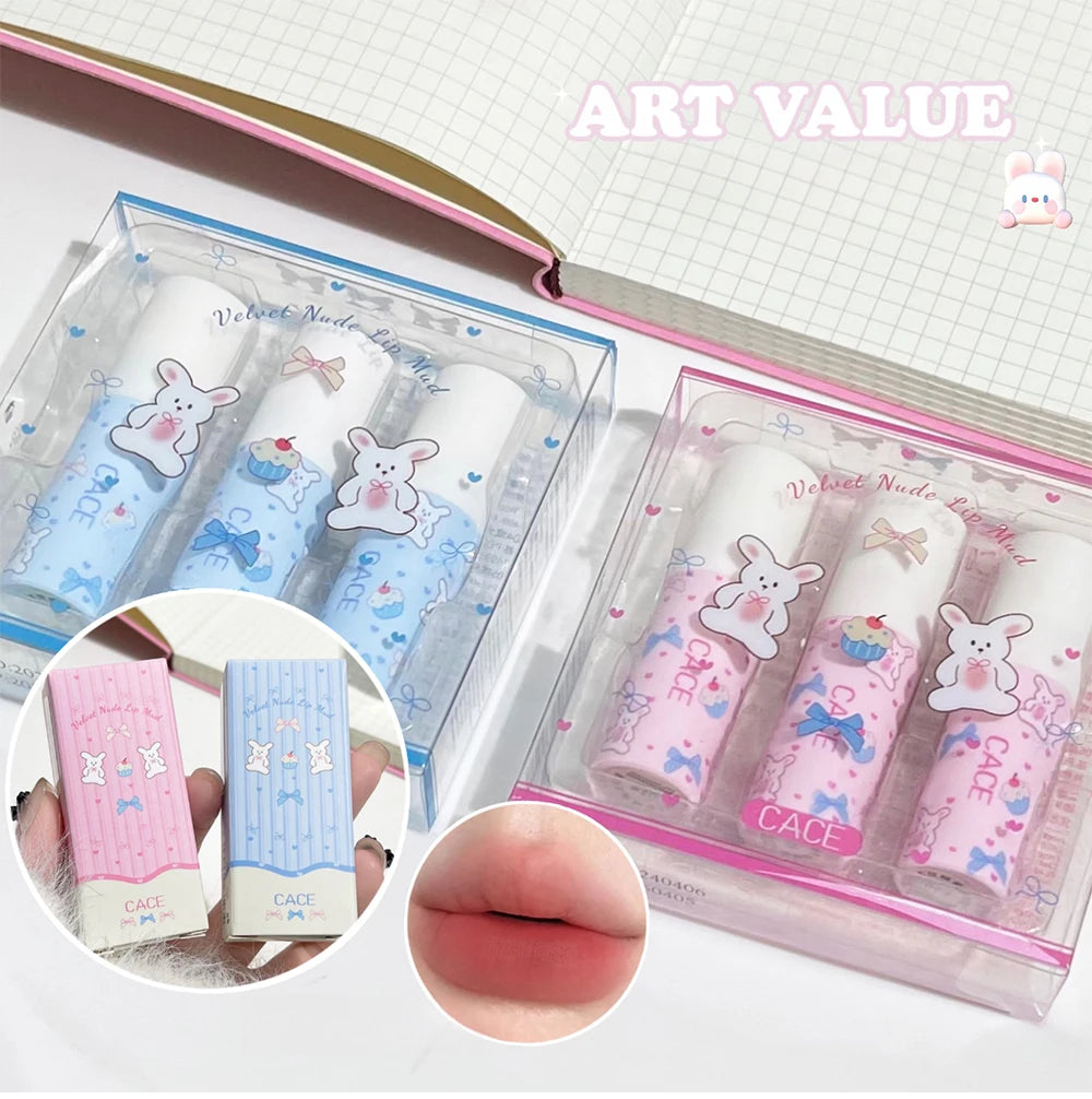 Little Bunny Lip Mud Velvet Nude Matte Texture Silky Lipstick Makeup Qme