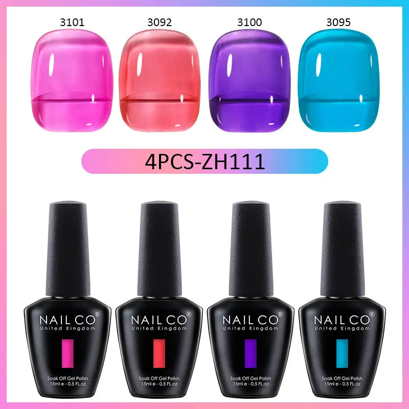 NAILCO Jelly Glass Gel Nail Polish 4Colors Series Translucent Candy Qme 4H-ZH111