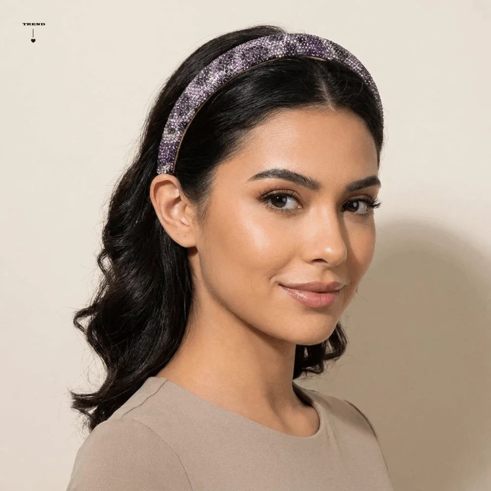 Simple Bling Rhinestone Headband Wide Luxury Leopard Print Hairband Non-slip Glittering Women Hair Hoop Banquet Qme