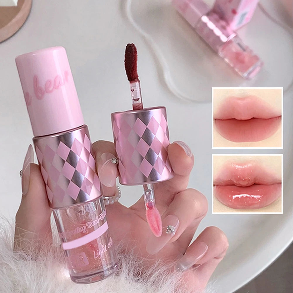 Double End Lip Glaze Gege Bear Full Gloss Mirror Matte Velvet Long Qme