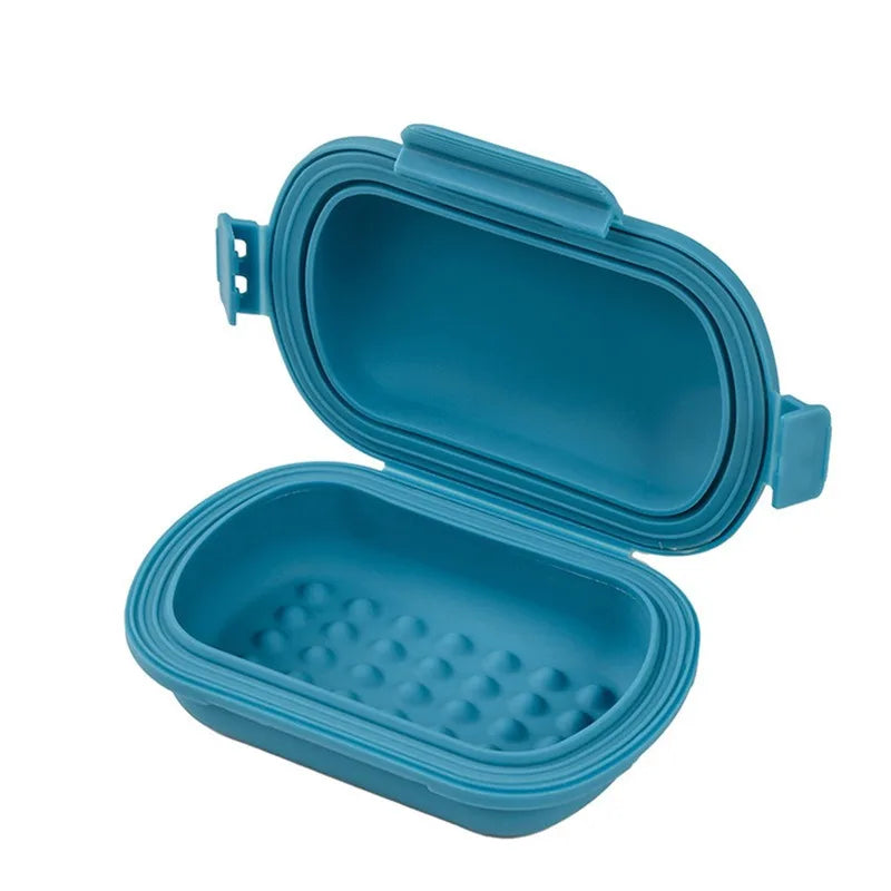 Travel Portable Flip Soap Dish Lid-leak Proof Bar Container Fold Flat Qme Blue