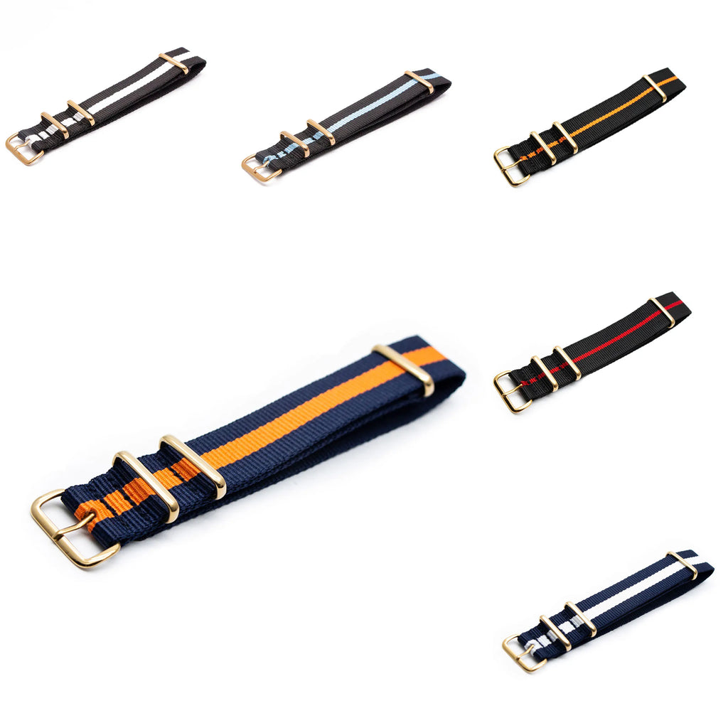 High Quality Luxury Striped Nylon Smart Watch Strap 18MM 20MM 22MM Gold Square Buckle Wear-resistant Woven Strap Qme