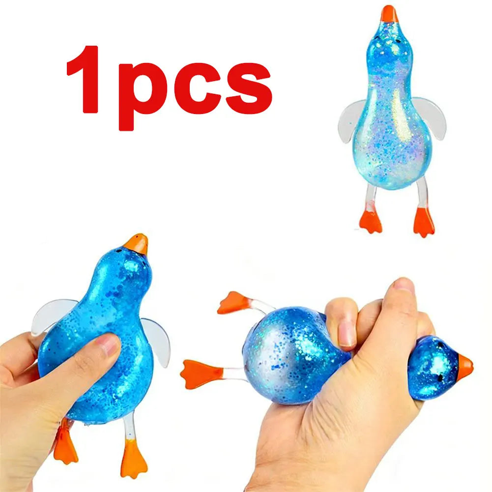 Stress Relief Squeeze Squishy Glitter Ducks Kids Fidget Toy Animal Qme blue