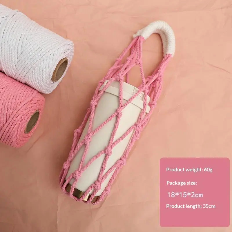 Handmade Macrame Water Bottle Sling Multicolor Cotton Rope Net Bag Qme A2