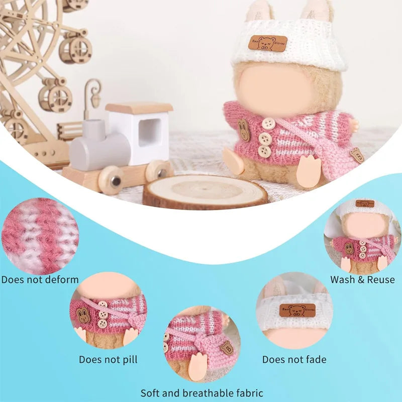 Labubu Crochet 3-Piece Clothing Set, Suitable for 15-17cm Dolls (Accessories Only) - Fashion Accessories Qme