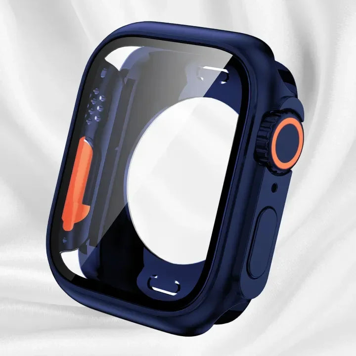 PC Case for Apple Watch Series 9 8 7 4 5 6 SE 45 44 Screen Protector Hard Shell Tempered Glass Change To Ultra 49mm cover Bumper Qme MU 40mm
