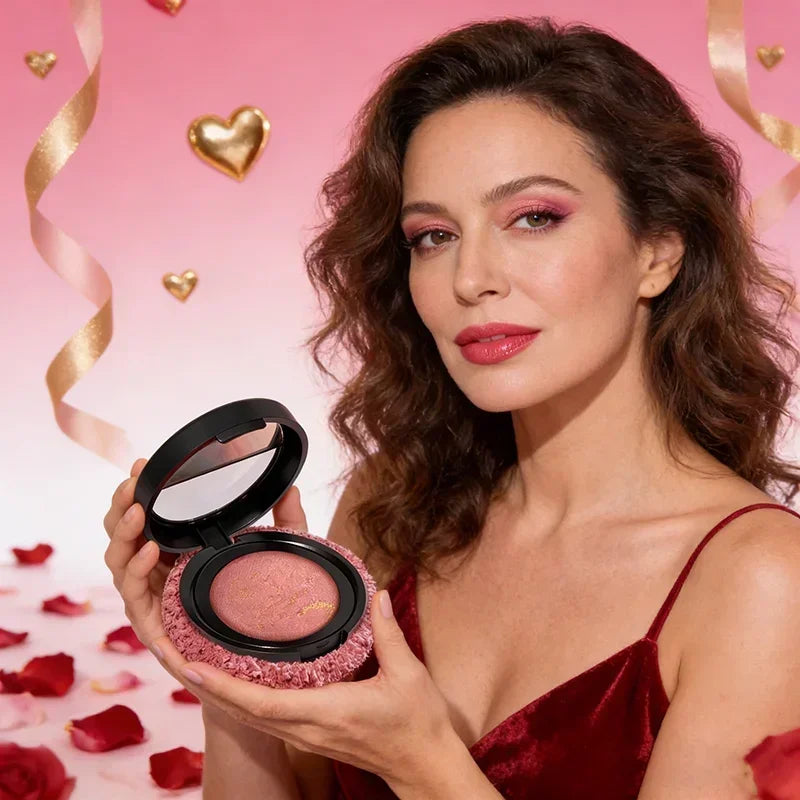 Korean Single Color Shimmer Pearl Blush Powder Natural Face Sculpting Valentine's Day Gift Set Makeup Baking Glow for Women Qme