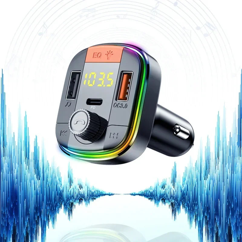 Dual USB PD18W+QC3.0 Fast Charger, One Key Bass, Handsfree U Disk Music Play, Bluetooth 5.0 FM Transmitter Car MP3 Player Qme