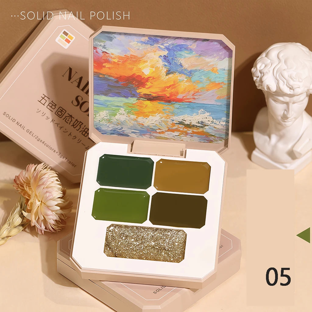 5 Colors Solid Gel Palette Japanese Nail Cream Mud Painting Art Qme 05