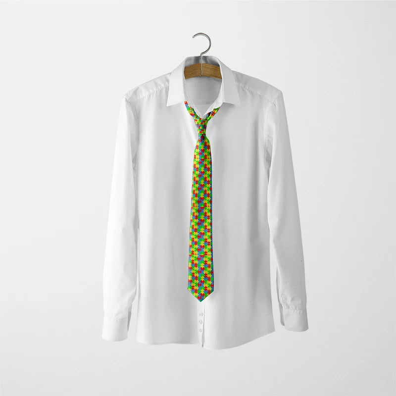 Puzzle Wide Polyester Shirt Suit Tie Men's Fashion Business Unisex Qme