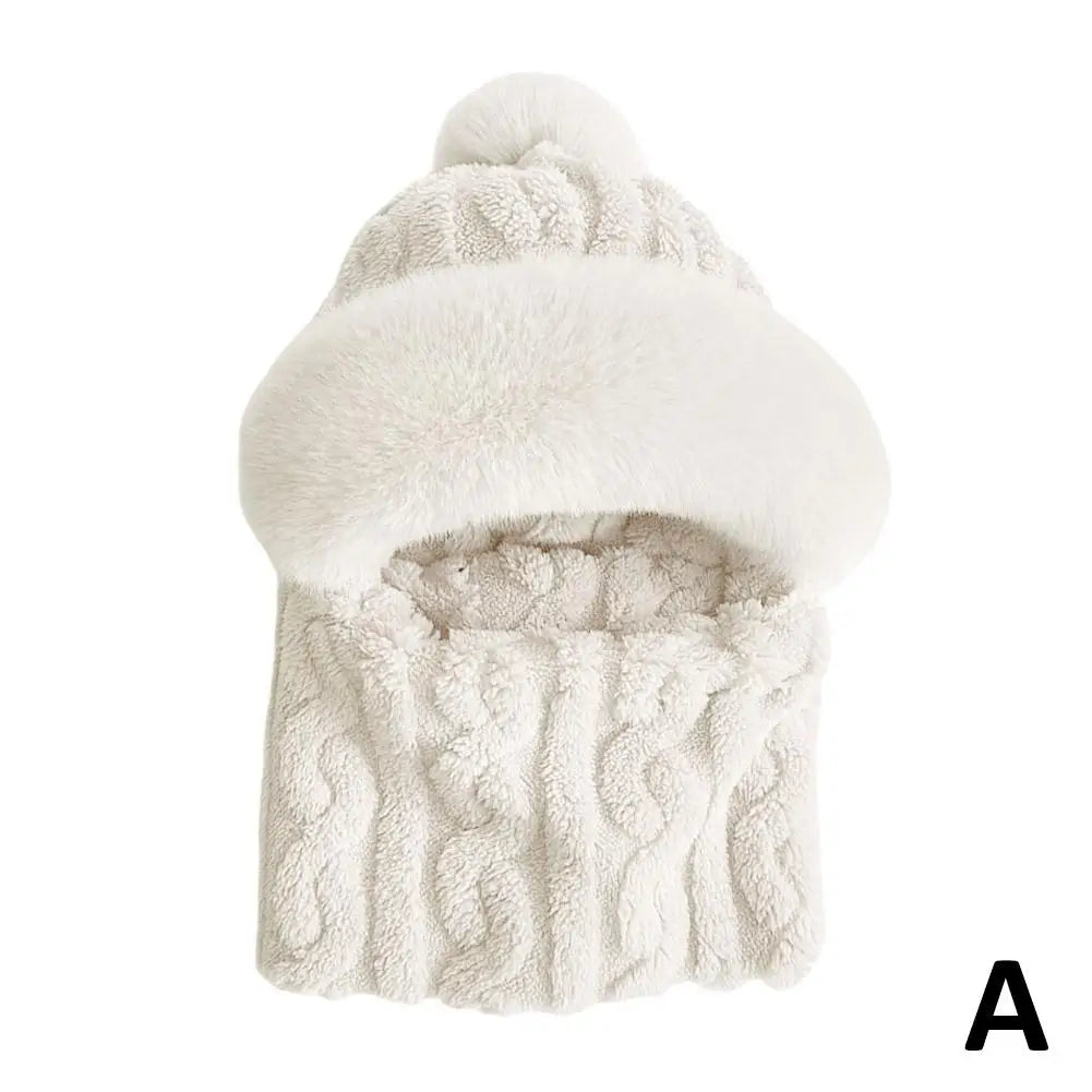 Women's Autumn Winter Thickened Scarf Mask Integrated Ear Protection Windproof Hat Parent-Child Children's Warm Head Cover Cap Qme beige One size
