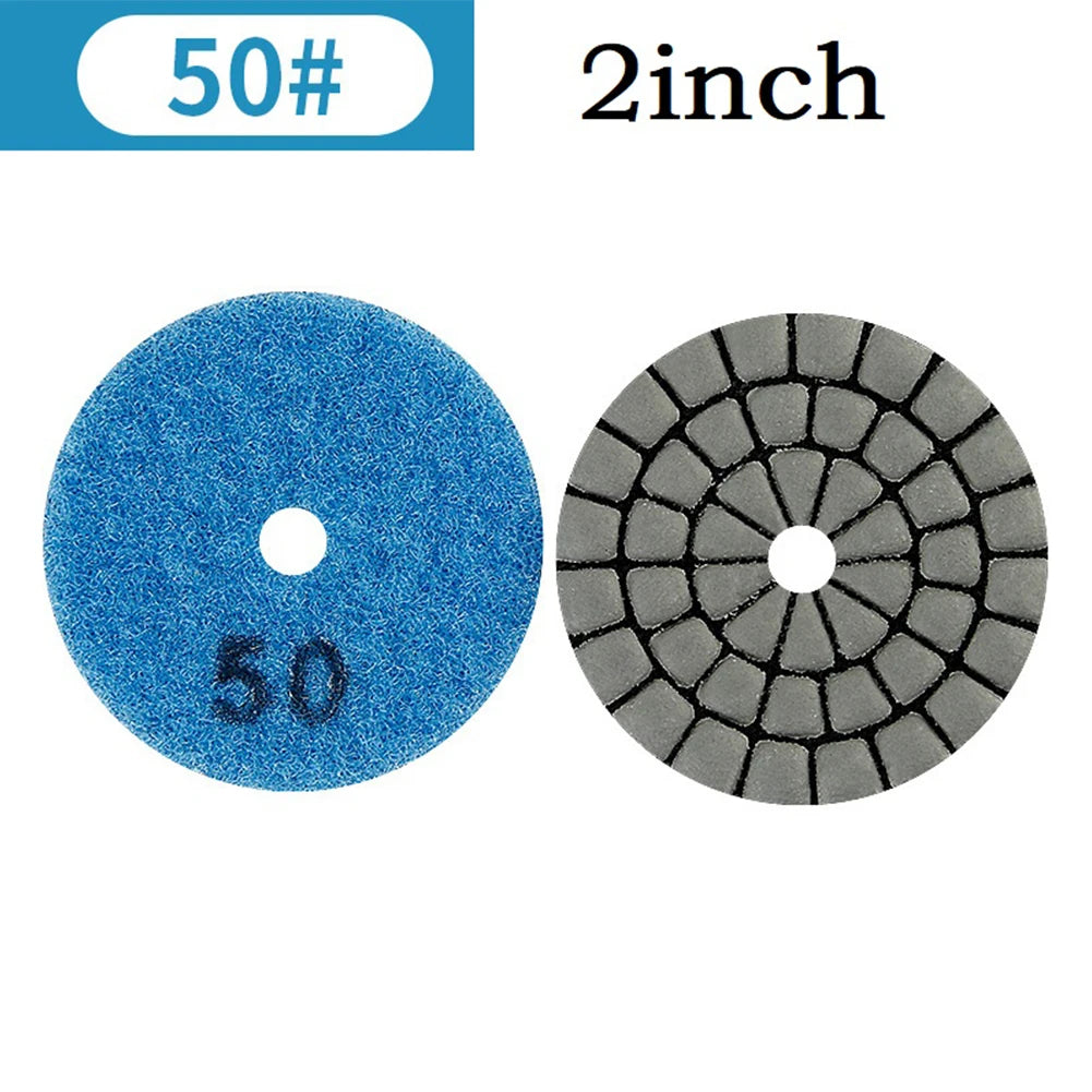 1pc 2 Inch 50mm Emery Dry Polishing Pad Disc For Granite Marble Quartz Glass Stone Sanding Random Color Qme Grit 50