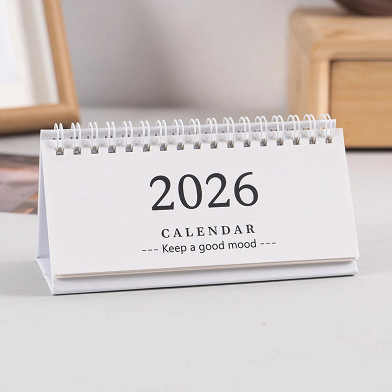 2026 Mini Desk Calendar Desktop Notepad Ornament Cute Simple Calendar,Christmas New Year Gift, Daily Planner Table Calendar Qme White Long Style
