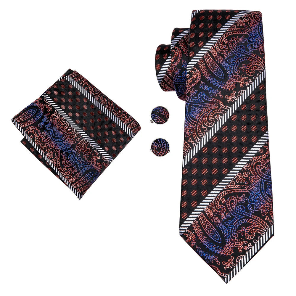 Hi-Tie Fashion 8.5cm Blue texture Men's Elegant Tie Handkerchief Cufflinks Set Wedding Party Accessories Gift for Men Gravats Qme