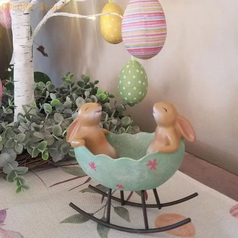 Rabbit Figure Easters Bunnies Eggs Cradle Statue Unique Decorations Qme