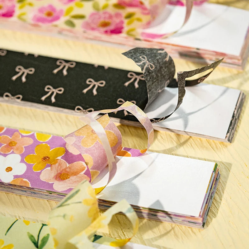 Floral Plaid Bow Long Sticker Book, Countryside Journal Base Paper for Border & Layout Decoration Qme