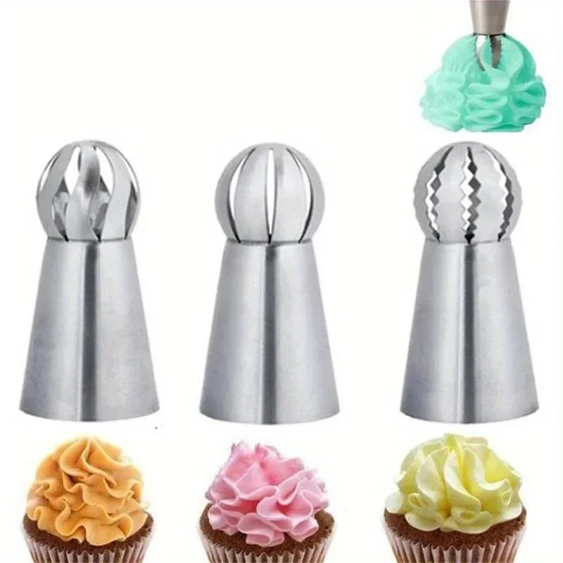 3pcs Piping Tips, Stainless Steel Piping Tips Set, Ball Shaped Icing Nozzles, Professional Decoration Tips, For Home Kitchen Qme