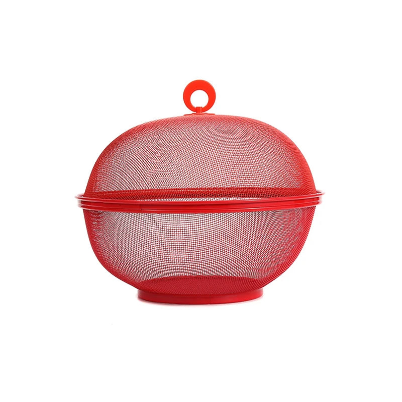 Portable Metal Storage Basket Lid Mesh Prevent Flies Fruit Kitchen Qme Red
