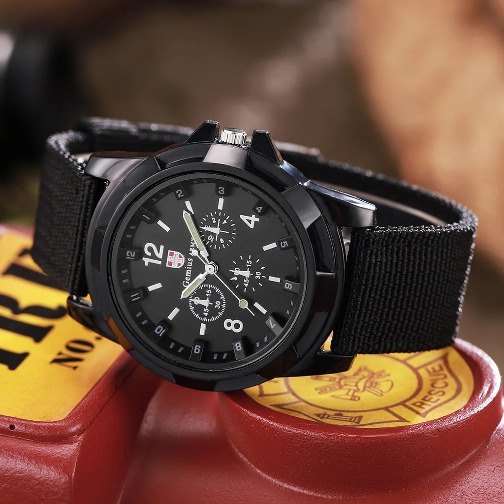 2026 Fashion Nylon Strap Men's Watch Military Style Glow-in-the-Dark Sports Watch for Men and Women Qme black