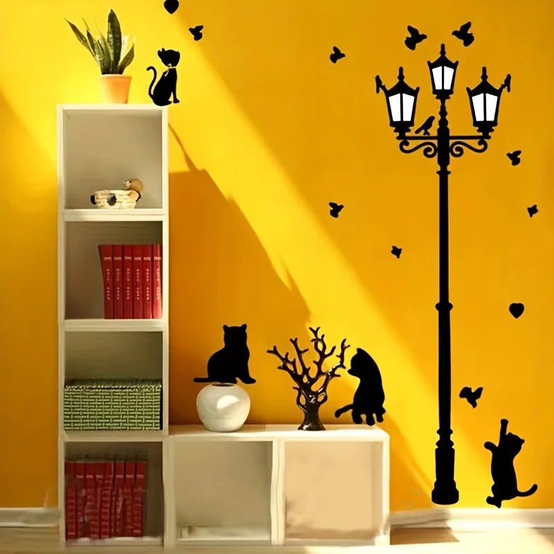1 Home Decoration Black Cat Playing Cartoon Wallpaper Under Street Qme