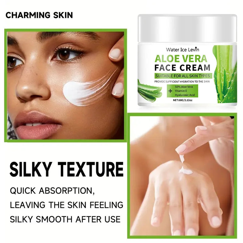 Aloe Vera Face Cream, Hypoallergenic Moisturizer for Both Men and Women, Contains Hyaluronic Acid and Collagen, Suitable for All Skin Types, Soothing and Moisturizing, Non-Irritating Qme