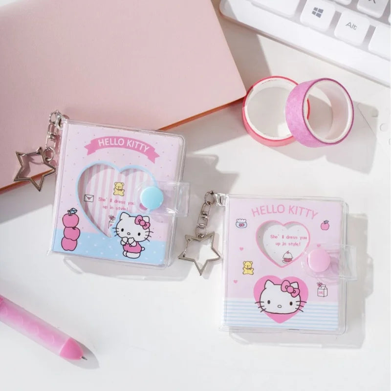 Hello Kitty Pink & Blue Series Notebook MINI Plastic-Covered Planner Student-Friendly Keychain Snap-Closure Notepad Qme