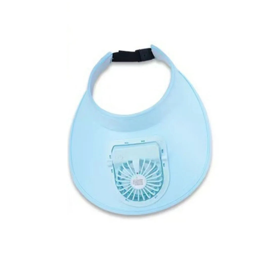 USB Rechargeable Cooling Fan Hat Breathable Large Brim Empty Qme Blue