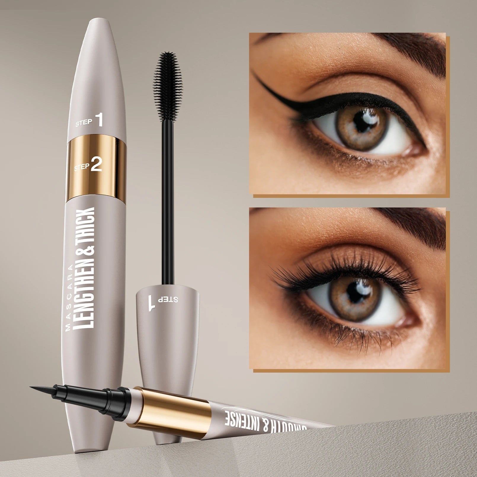 Waterproof & Sweat-Resistant Smudge-Proof Eyeliner, Lengthening & Thickening Mascara, Mascara & Eyeliner Combo Set Qme