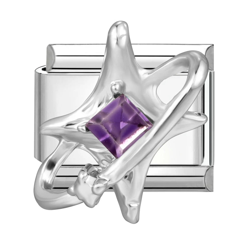2026 Original Luxury Zircon Purple Stars Love Heart Garland Italian Charm Links Fit 9mm Bracelet Stainless Steel Jewelry Making Qme Style 16