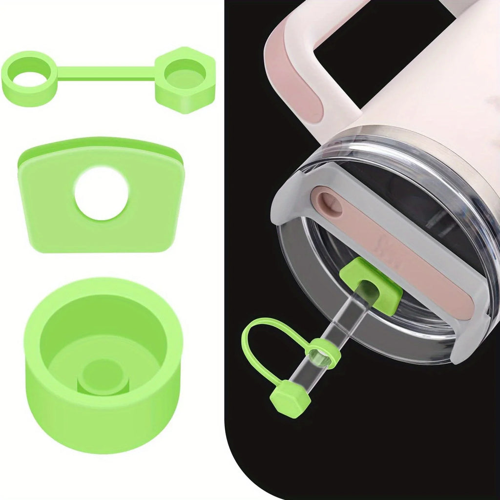 3-piece silicone spill proof plug set, suitable for leak proof accessories for 30 ounce and 40 ounce flat bottomed cups Qme green