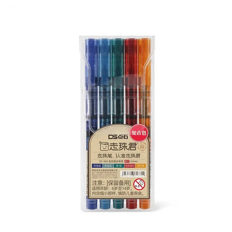 5Pcs/set High Quality Needle Type Colored 0.5mm Gel Pens Straight Liquid Ballpoint Pen Kawaii Stationery Supplies Writing Qme Retro color
