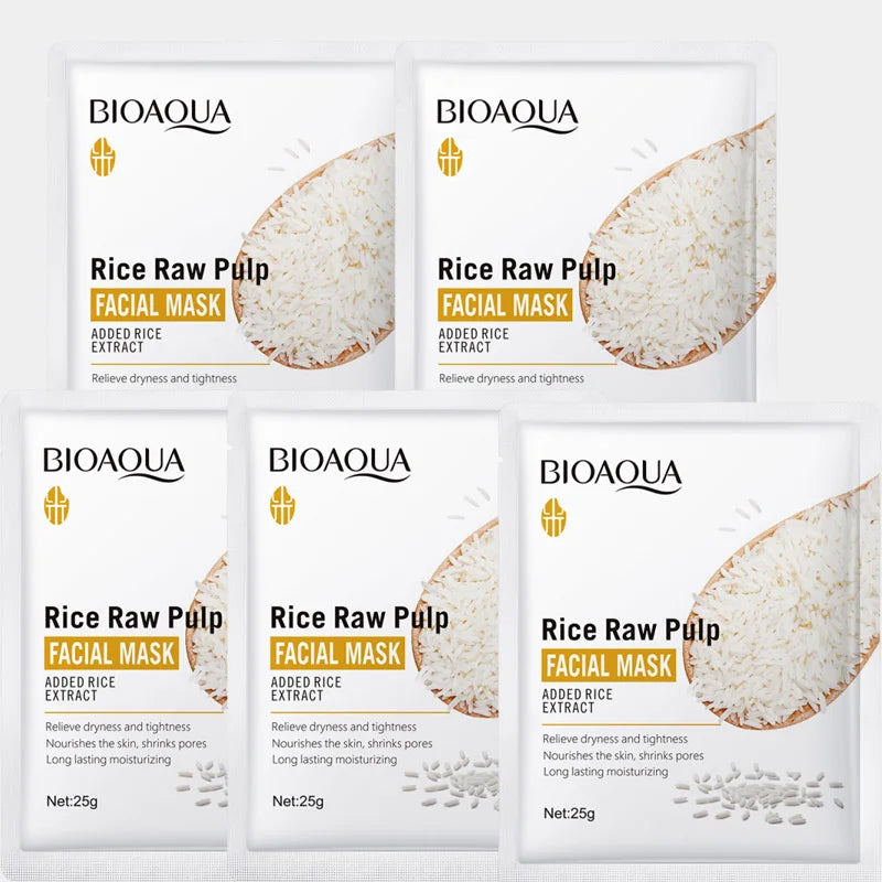 Rice Raw Pulp Facial Masks for Pore Refining Glass Skin Moisturizing Firming Hydrating Face Mask Sheets Mask Korean Skin Care Qme 5pc