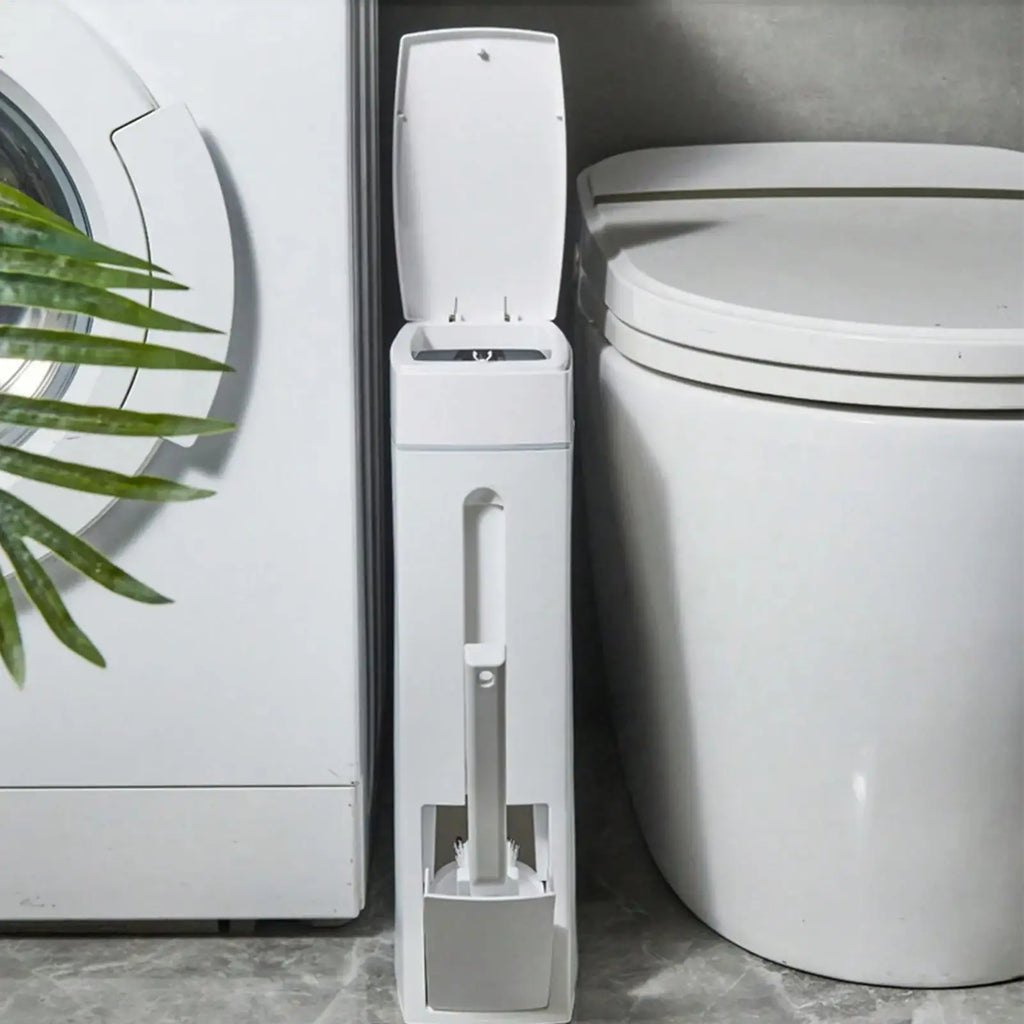 Trash Can Bathroom Trash Can Toilet Brush Combo Save Space Small Trash Can Lid Bathroom Accessories Narrow Garbage Can Qme