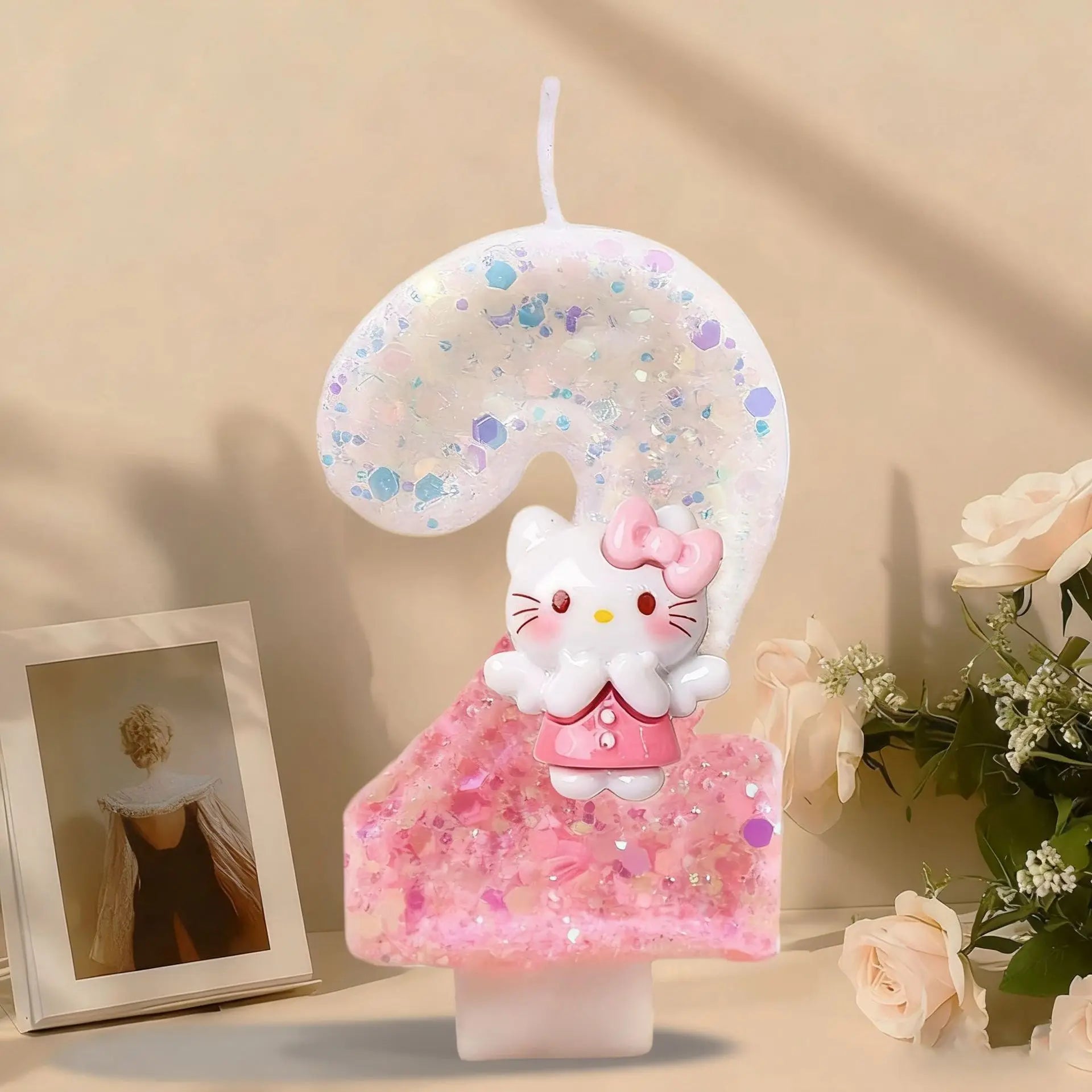 Hello Kitty Birthday Candles Cute Pink Cake Decorative Number Candles Mood Lighting Qme 2