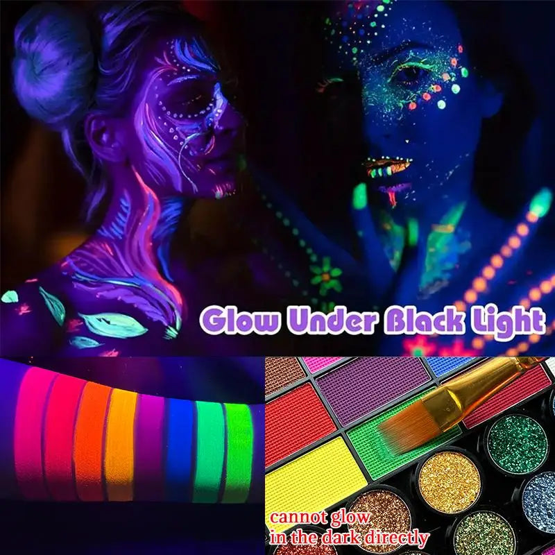 42 Colors Water Based Face Body Paint 10 Brushes Safe Non-toxic Qme